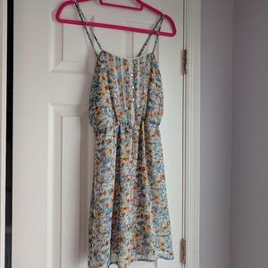 Tropical Floral Print Spaghetti Strap Lace Dress